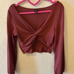 Women's Burgundy Twist-Front Top